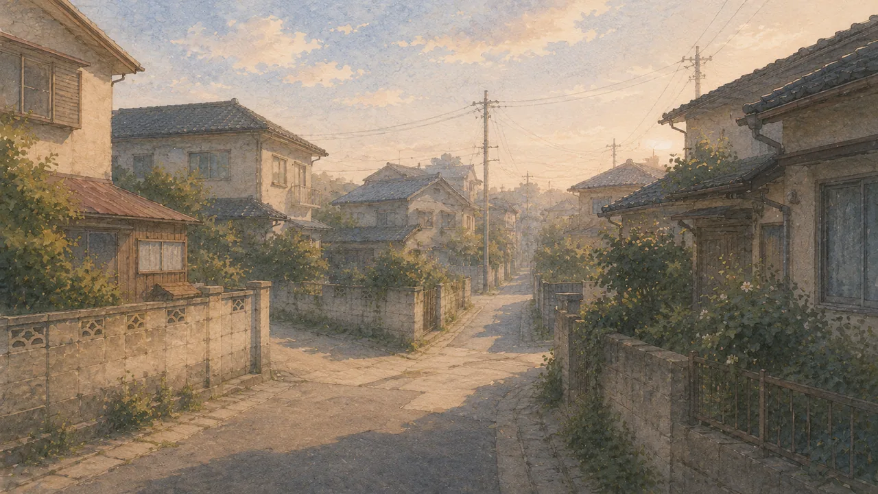 戸建ての家々が立ち並ぶ朝の静かな住宅街、これから1軒ずつ回っていく道のり